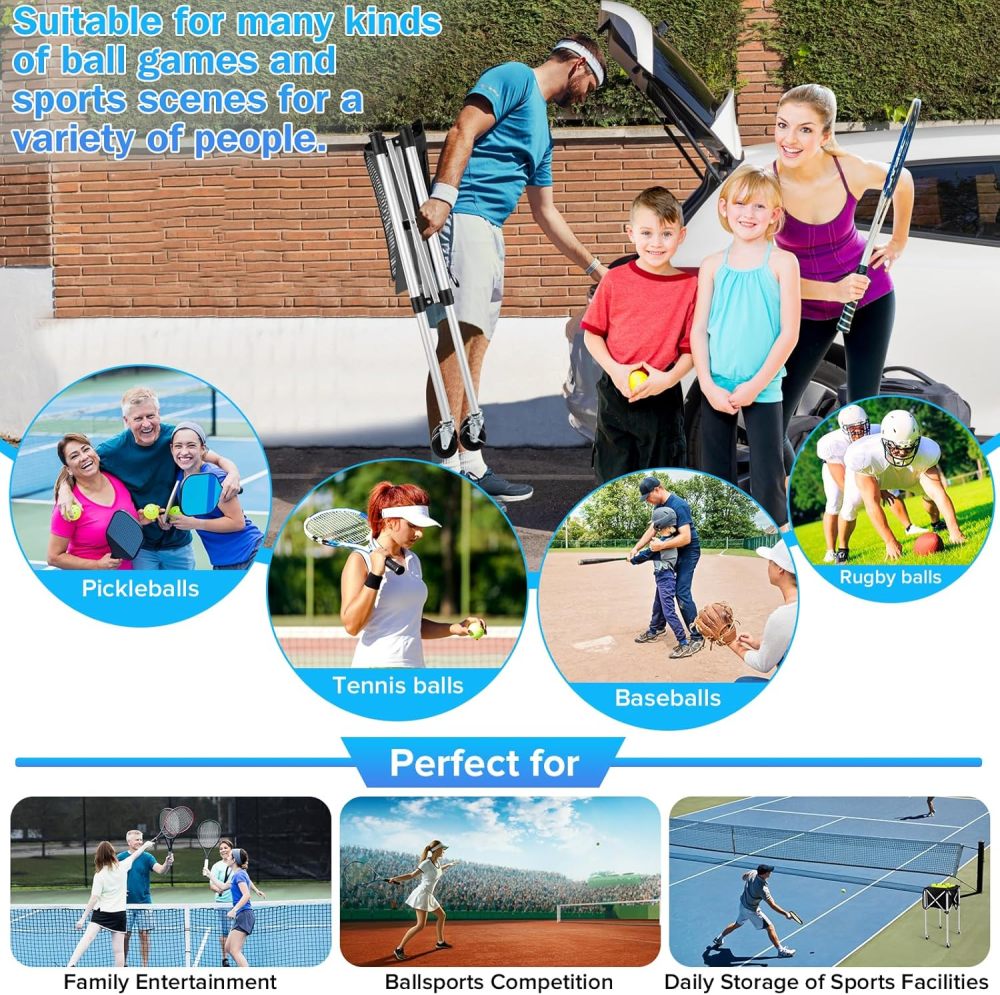 Professional Tennis Cart with Silent PU Wheels - 2 Capacity Choices (150-Ball/ 240-Balls) - Sturdy and Lightweight Tennis Ball Cart - Portable Tennis Balls Basket & Reliable Ball Carrier