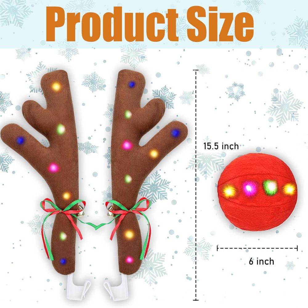 Festive LED Reindeer Car Decoration Set - 15.5in Adorable Christmas Lights and LED Reindeer for Car Decorating, Christmas Car Lights with Jingle Bells, Eye-Catching Car Reindeer LED Lights
