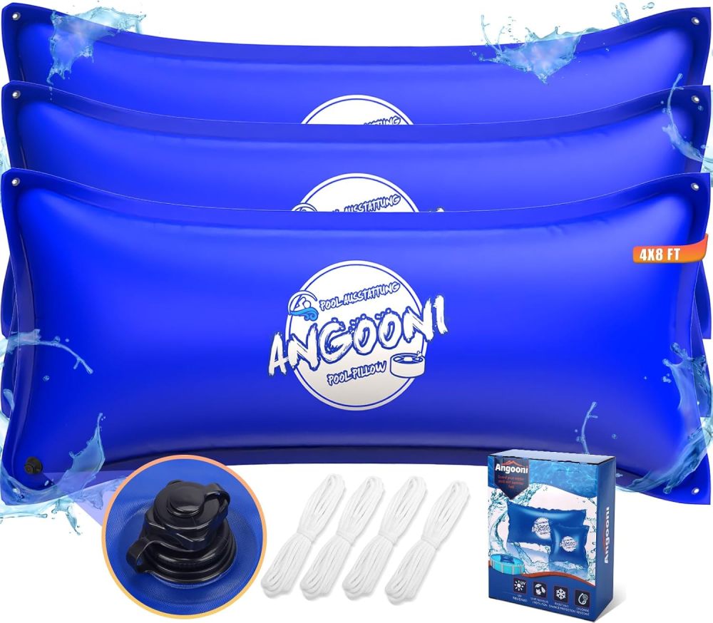 4x8FT Heavy-Duty Pool Pillow with Sturdy Ropes - 0.4mm Thick PVC Pool Pillows for Winter with Boston Dual-Inflation Valve - Pool Closing Pillow for Above Ground Pools, No Leakage(3 Pack)