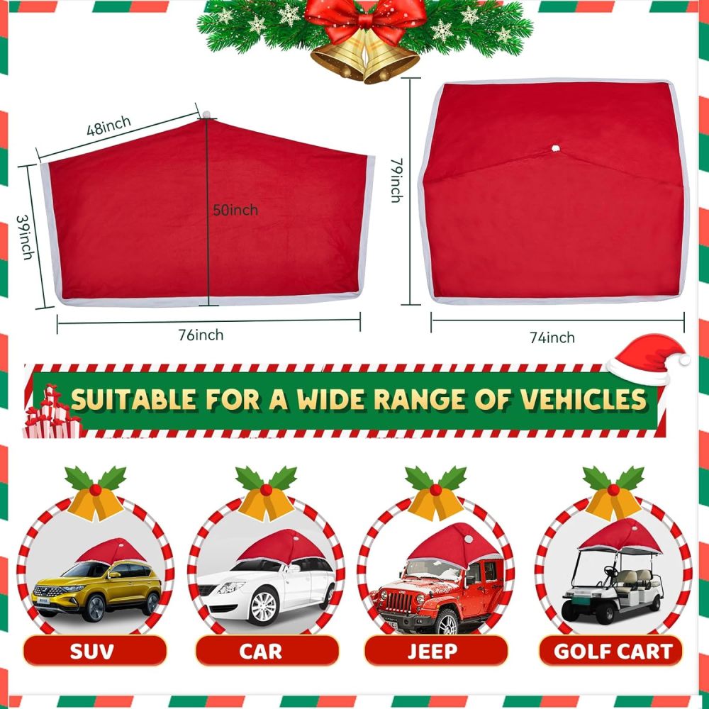 Festive Car Christmas Hat - 79”L x 74”W Christmas Decorations for Car, Cute Christmas Car Accessories Christmas Car Cover, Xmas Santa Claus Hat Decor for Jeeps, Trucks, Golf Carts..