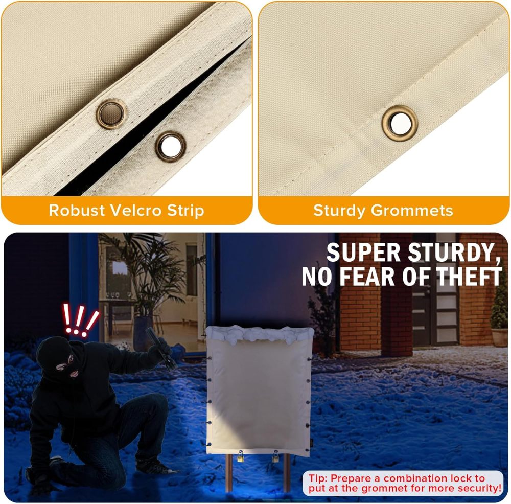 Upgraded 17" W x 20" H Backflow Insulation Cover Aluminum Foil (5℉) - 3-Way Opening Industrial 600D Winter-Freeze Backflow Covers for Outside, Anti-UV Water Well Pump Cover, Beige