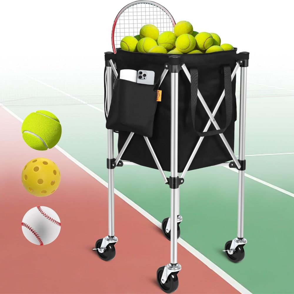 Professional Tennis Cart with Silent PU Wheels - 2 Capacity Choices (150-Ball/ 240-Balls) - Sturdy and Lightweight Tennis Ball Cart - Portable Tennis Balls Basket & Reliable Ball Carrier