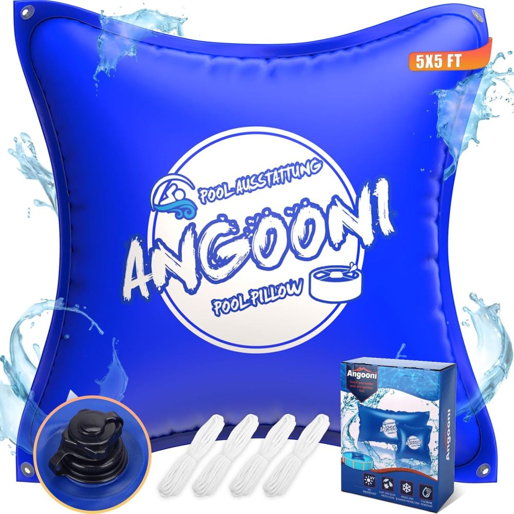 5x5FT Heavy-Duty Pool Pillow with Sturdy Ropes - 0.4mm Thick PVC Pool Pillows for Winter with Boston Dual-Inflation Valve - Pool Closing Pillow for Above Ground Pools, No Leakage