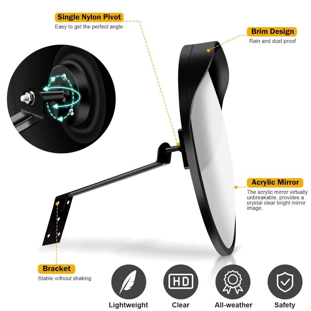 Premium 2 Pack 16" Convex Traffic Mirrors, Adjustable Security Mirror For Wide Angle View, Safety Mirrors Indoor and Outdoor, Driveway Mirror, Parking Garage Mirrors