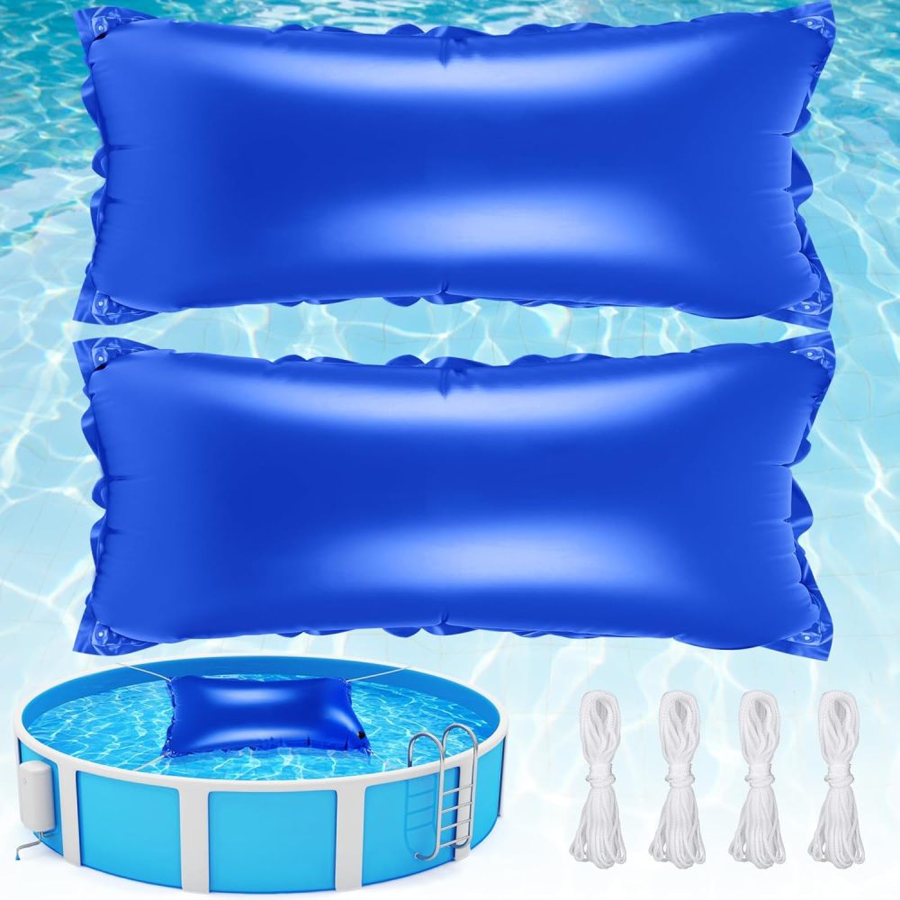 2pcs 4’x8’ Heavy-Duty Pool Pillow with 8x20ft Ropes - 0.4mm PVC Pool Pillows for Winter with Boston Dual-Inflation Valve, Cold-Resistant Pool Pillows for Above Ground Pools, No Leakage