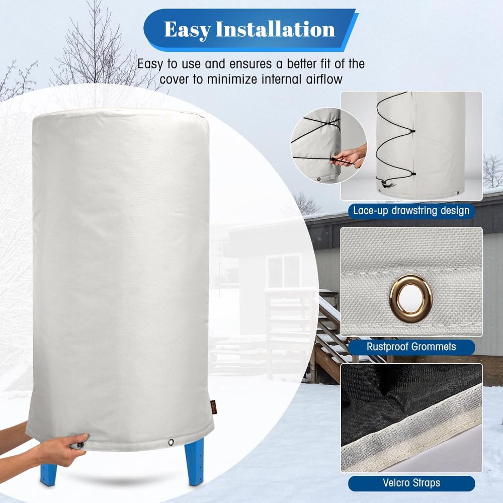 Insulated Well Pressure Tank Cover Aluminum Foil (5℉) - 24"D x 34"H Industrial 600D Outdoor Well Water Tank Insulation Blanket, Anti-UV Winter-Freeze Water Well Pump Cover, Gray
