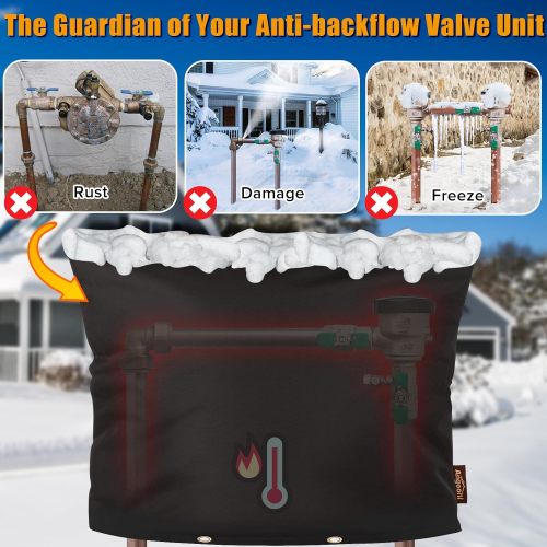 Upgraded Backflow Preventer Cover Aluminum Foil (5℉) - 34"W x 20"H Industrial 600D Winter Sprinkler Valve Covers for Outside, Anti-UV Winter-Freeze Water Well Pump Cover, Black