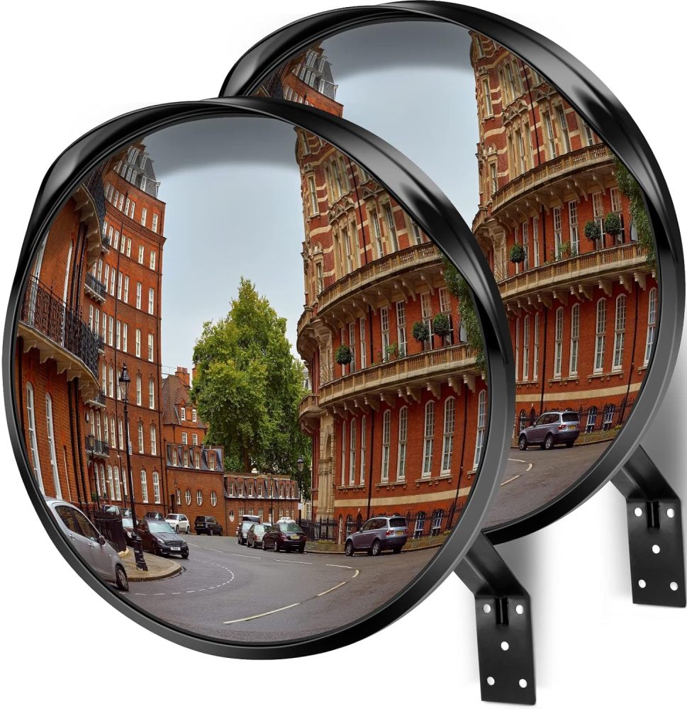 Premium 12" Acrylic Convex Traffic Mirror, Pack of 2, Adjustable Safety Mirror For Wide Angle View, Corner Security Mirrors Indoor and Outdoor, Driveway Mirror, Parking Garage, Office Mirrors