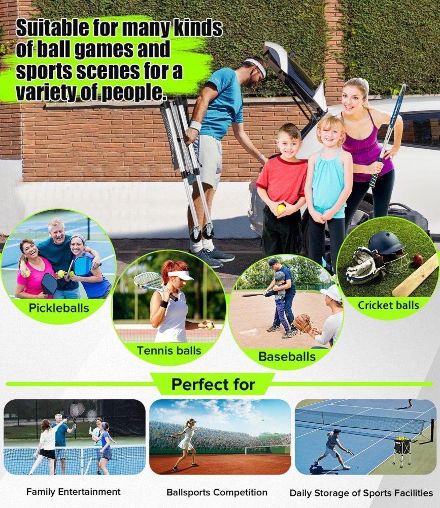 Professional Tennis Cart with Silent PU Wheels - 2 Capacity Choices (150-Ball/ 240-Balls) - Sturdy and Lightweight Tennis Ball Cart - Portable Tennis Balls Basket & Reliable Ball Carrier