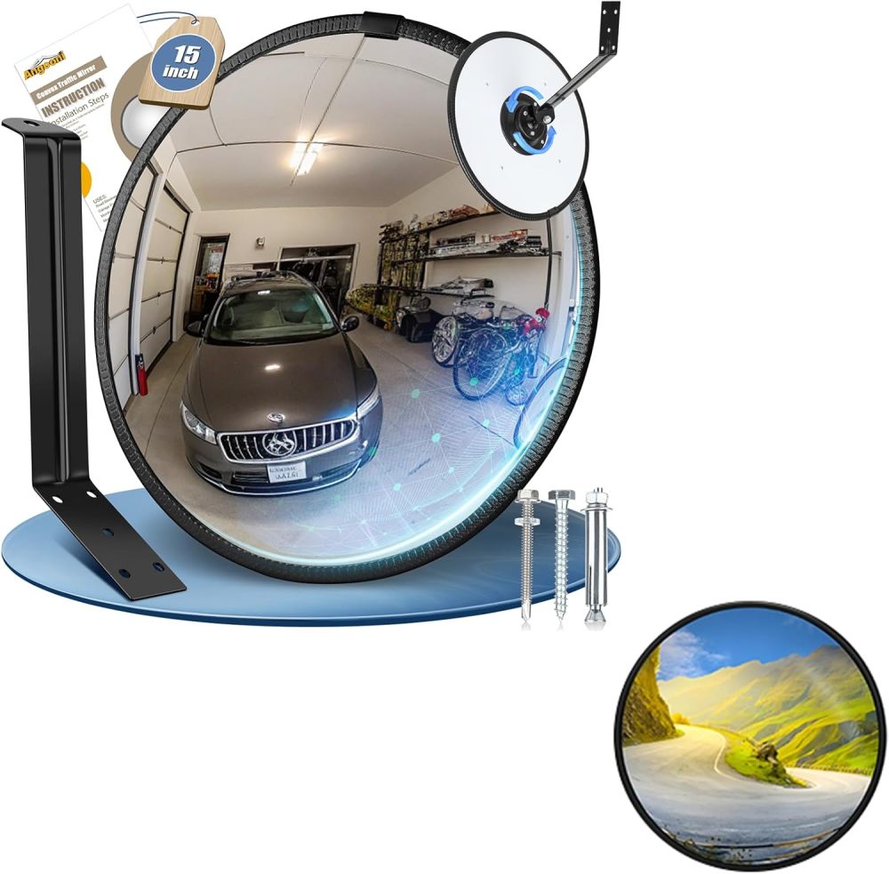 24" Unbreakable PC Mirror & 15" HD Convex Traffic Mirror - Adjustable Blind Spot Mirror, Traffic Mirror, Security Mirror Indoor and Outdoor, Parabolic Safety Mirror