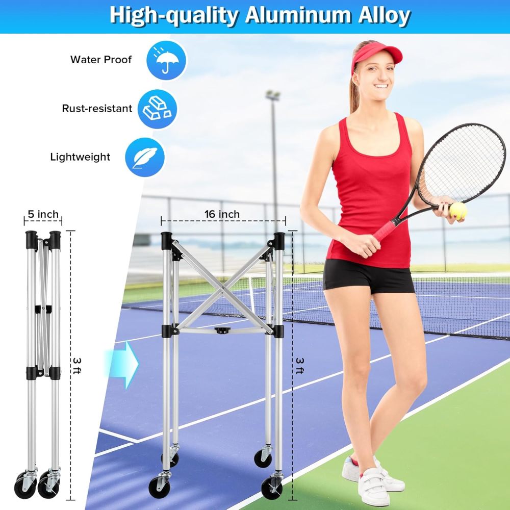 Professional Tennis Cart with Silent PU Wheels - 2 Capacity Choices (150-Ball/ 240-Balls) - Sturdy and Lightweight Tennis Ball Cart - Portable Tennis Balls Basket & Reliable Ball Carrier