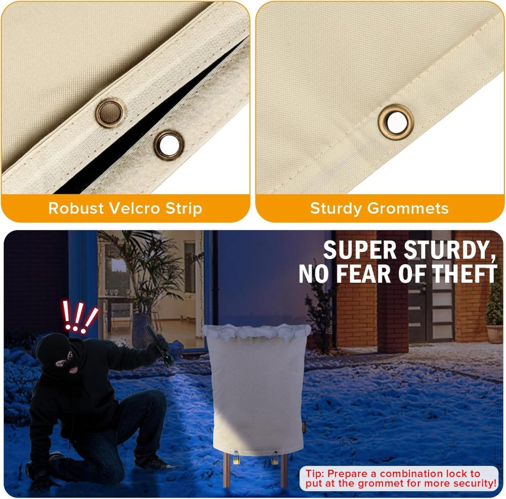 Upgraded 24"W x 24"H Backflow Preventer Cover Aluminum Foil (5℉) - Industrial 600D Winter Sprinkler Valve Covers for Outside - Anti-UV Winter-Freeze Water Well Pump Cover - Beige