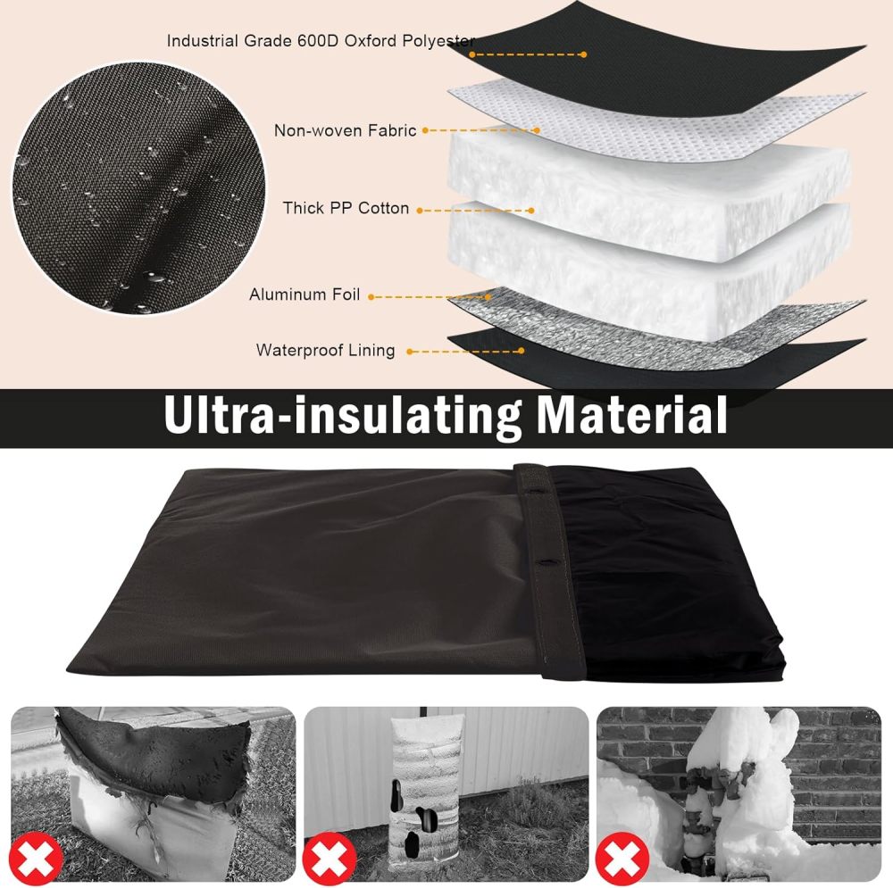 Upgraded Backflow Preventer Cover Aluminum Foil (5℉) - 16"W x 20"H Industrial 600D Winter Sprinkler Valve Covers for Outside, Anti-UV Winter-Freeze Water Well Pump Cover, Black