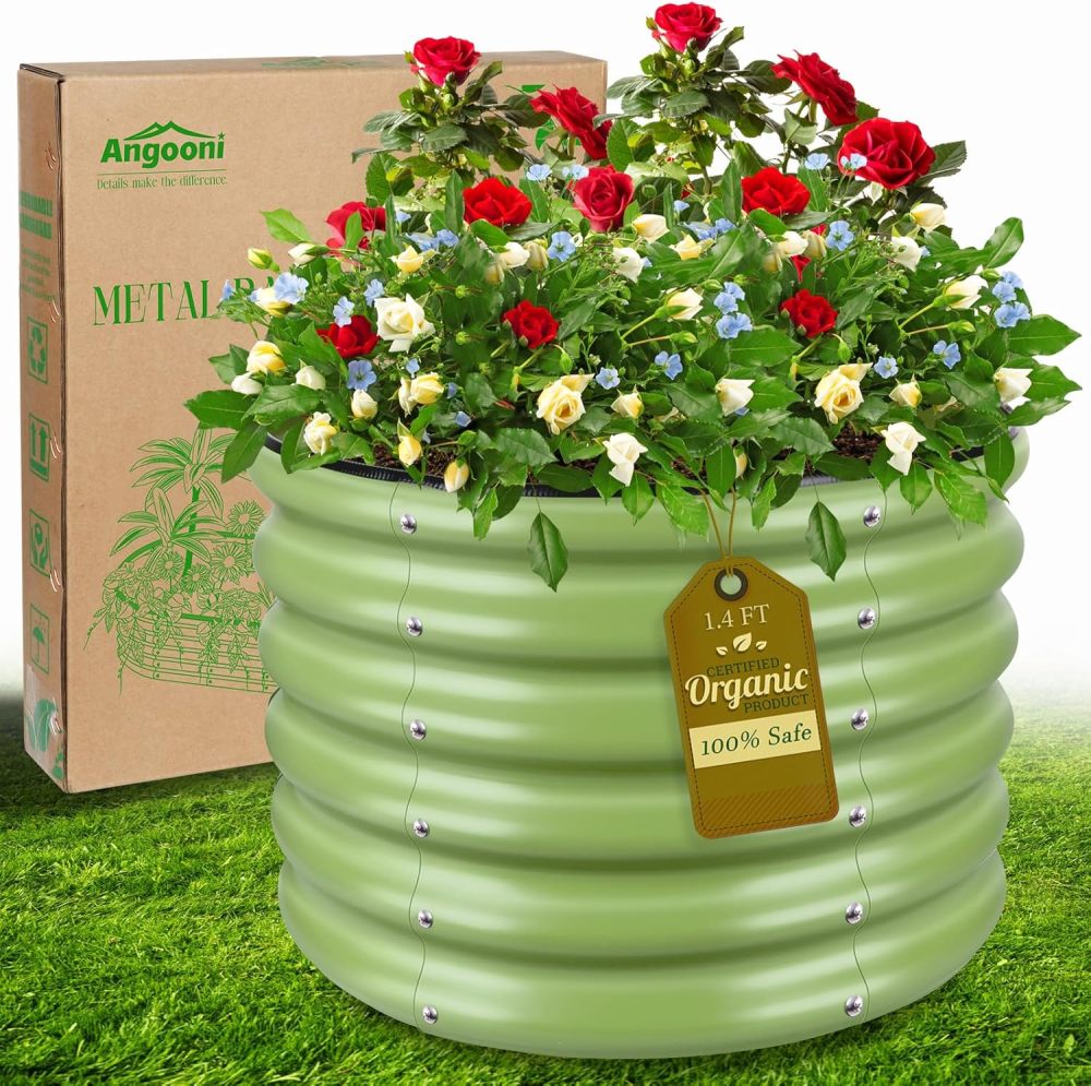 2x2x1.4ft Galvanized Raised Garden Bed, Deep Metal Garden Bed, Matcha Green Raised Garden Beds Outdoor, Raised Planter Box Kit for Vegetables, Flowers, Fruits