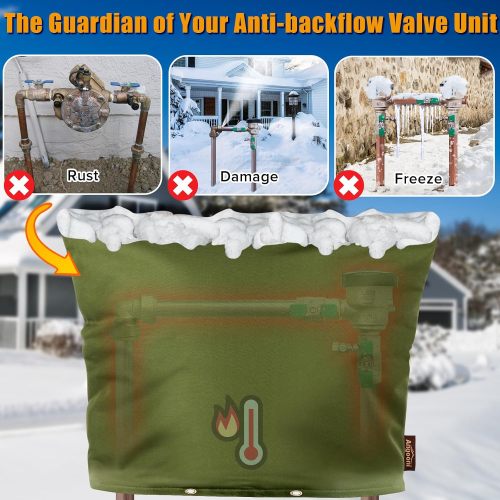 Upgraded Backflow Preventer Cover Aluminum Foil (5°F) - 30"W x 24"H Industrial 600D Winter Sprinkler Valve Covers for Outside, Anti-UV Winter-Freeze Water Well Pump Cover, Green