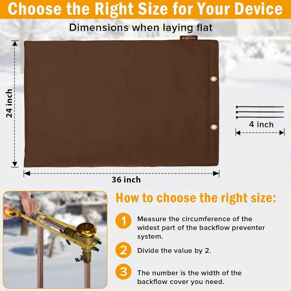 Upgraded Backflow Preventer Cover Aluminum Foil (5°F) - 24"W x 36"H Industrial 600D Winter Sprinkler Valve Covers for Outside, Anti-UV Winter-Freeze Water Well Pump Cover, Brown