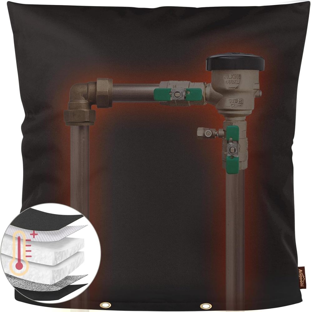 Upgraded Backflow Preventer Cover Aluminum Foil (5°F) - 24"W x 24"H Industrial 600D Winter Sprinkler Valve Covers for Outside, Anti-UV Winter-Freeze Water Well Pump Cover, Black