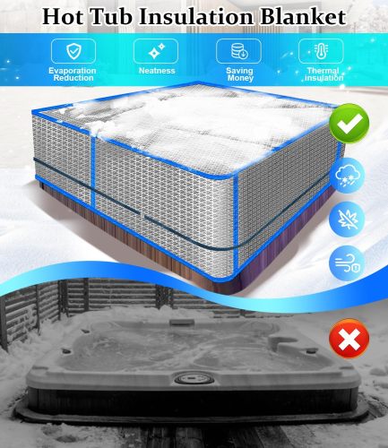 91" L x 91" W x 23" H Thermal Bubble Cover - Waterproof Hot Tub Pool Cover with Elastic Straps for Wind Resistance, Thermal Spa Cover for Heat Preservation Fits 91" Square Hot Tub