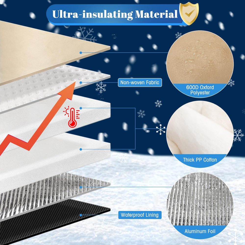 Insulated Well Pressure Tank Cover Aluminum Foil (5℉) - 28"Dia x 44"H Industrial 600D Outdoor Well Water Tank Insulation Blanket, Anti-UV Winter-Freeze Water Well Pump Cover, Beige