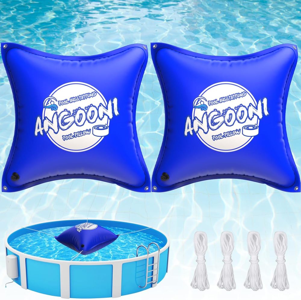 (2 Pack) 4’x4’ Heavy-Duty Pool Pillow with 8x20ft Ropes - 0.4mm PVC Pool Pillows for Winter with Boston Dual-Inflation Valve, Cold-Resistant Pool Pillows for Above Ground Pools, No Leakage