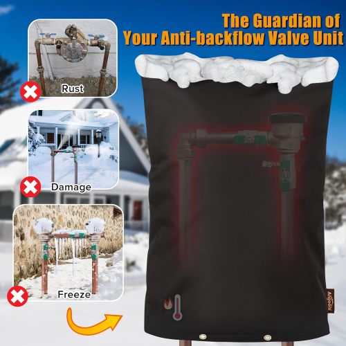 Upgraded Backflow Preventer Cover Aluminum Foil (5°F) - 24"W x 36"H Industrial 600D Winter Sprinkler Valve Covers for Outside, Anti-UV Winter-Freeze Water Well Pump Cover, Black