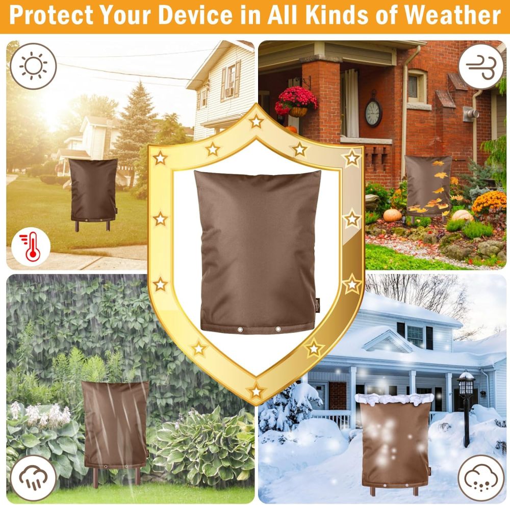 Upgraded Backflow Preventer Cover Aluminum Foil (5℉) - 14"W x 18"H Industrial 600D Winter Sprinkler Valve Covers for Outside, Anti-UV Winter-Freeze Water Well Pump Cover, Brown