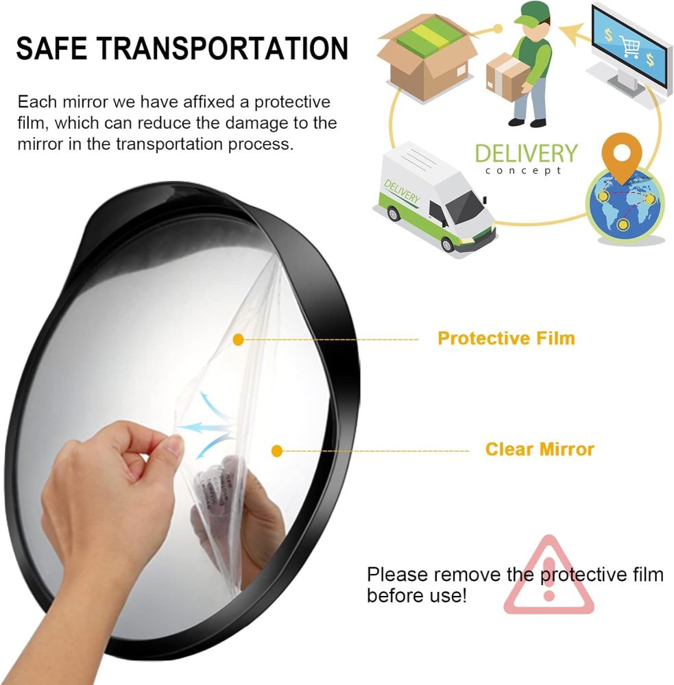 16 inch Adjustable Security Mirror & 15" HD Convex Traffic Mirror - Outdoor and Indoor Blind Spot Mirror, Freely Adjustable Blind Spot Mirror, Heavy Acrylic Mirror