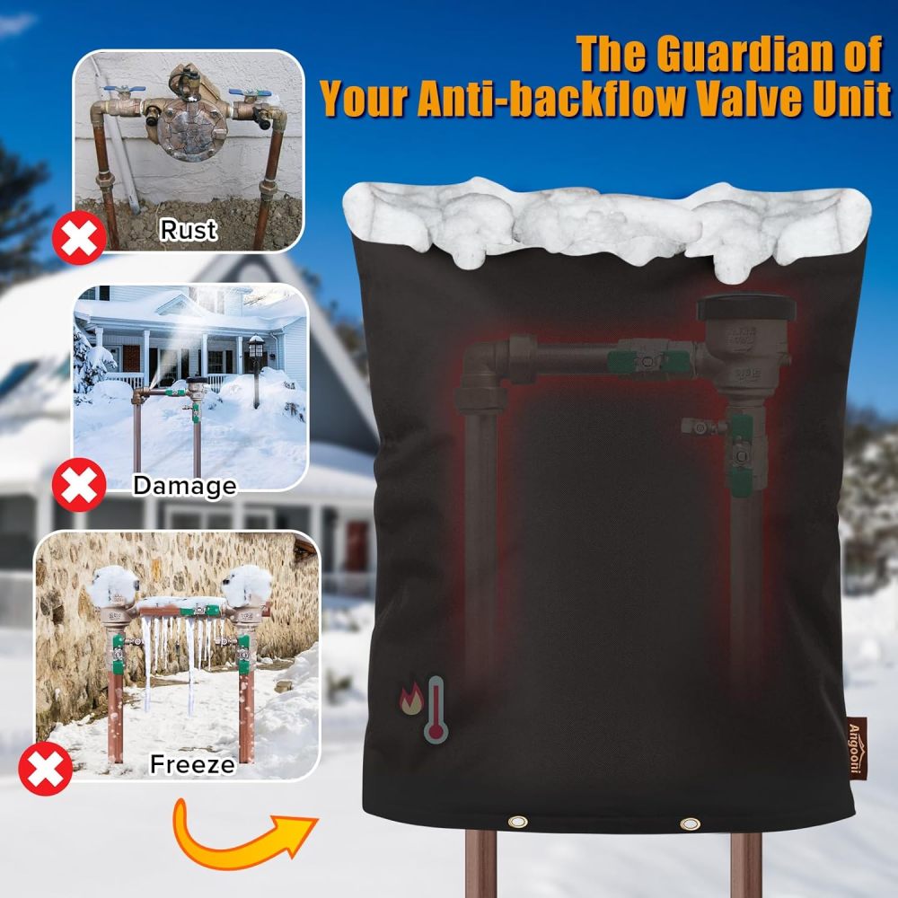 Upgraded Backflow Preventer Cover Aluminum Foil (5°F) - 24"W x 24"H Industrial 600D Winter Sprinkler Valve Covers for Outside, Anti-UV Winter-Freeze Water Well Pump Cover, Black