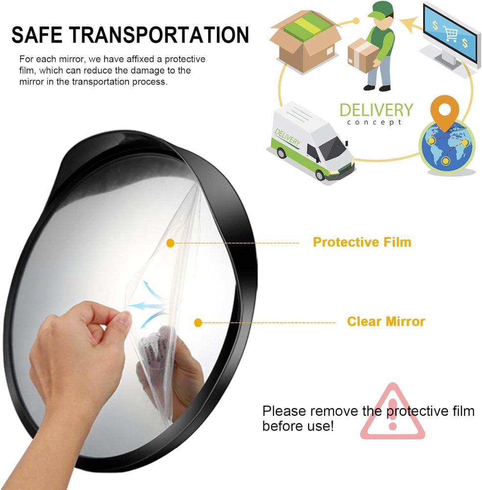 12" Adjustable Security Mirror & 15" HD Convex Traffic Mirror - Outdoor and Indoor Blind Spot Mirror, Freely Adjustable Blind Spot Mirror, Heavy Acrylic Mirror