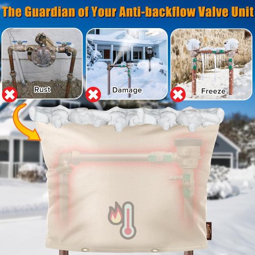 Upgraded Backflow Preventer Cover Aluminum Foil (5°F) - 30"W x 24"H Industrial 600D Winter Sprinkler Valve Covers for Outside, Anti-UV Winter-Freeze Water Well Pump Cover, Beige