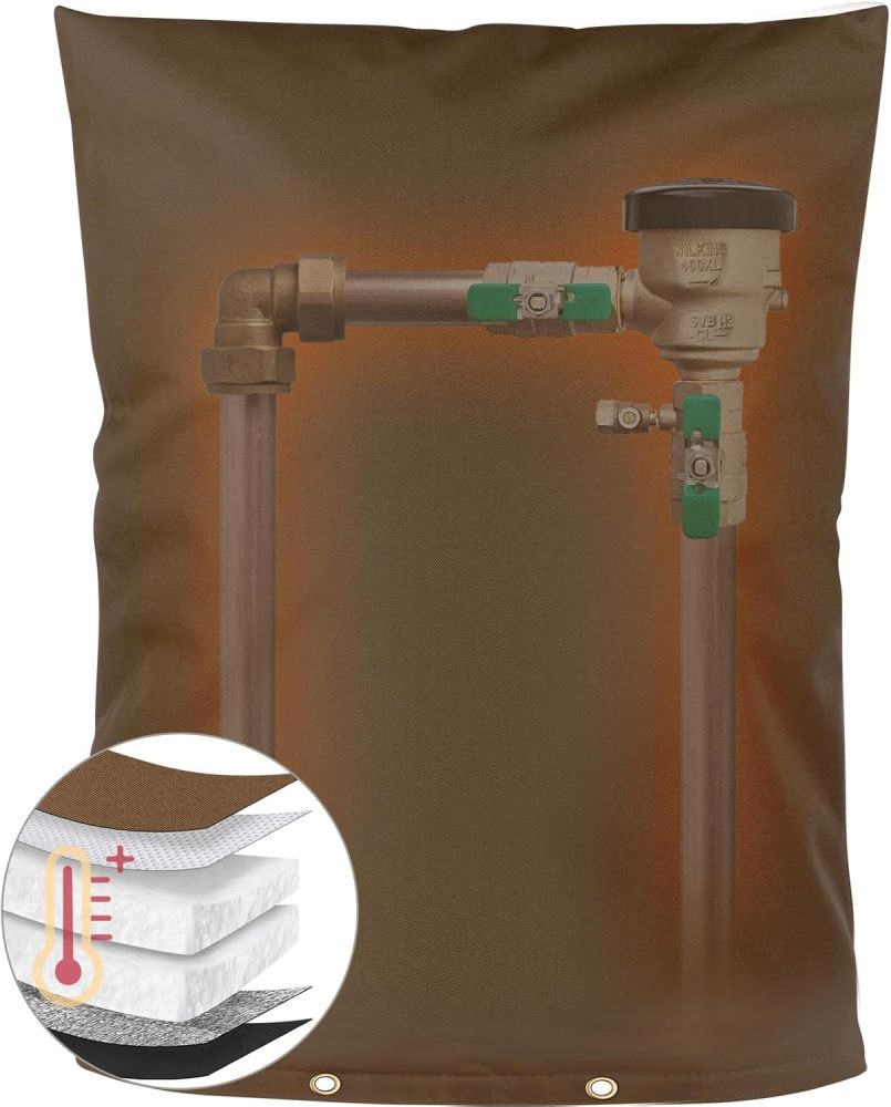 Upgraded Backflow Preventer Cover Aluminum Foil (5°F) - 20" W x 26" H Industrial 600D Winter Sprinkler Valve Covers for Outside, Anti-UV Winter-Freeze Water Well Pump Cover, Brown