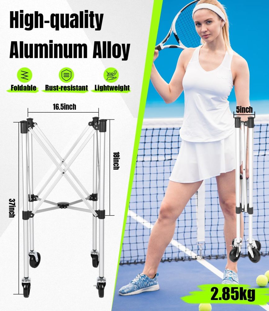 Professional Tennis Cart with Silent PU Wheels - 2 Capacity Choices (150-Ball/ 240-Balls) - Sturdy and Lightweight Tennis Ball Cart - Portable Tennis Balls Basket & Reliable Ball Carrier