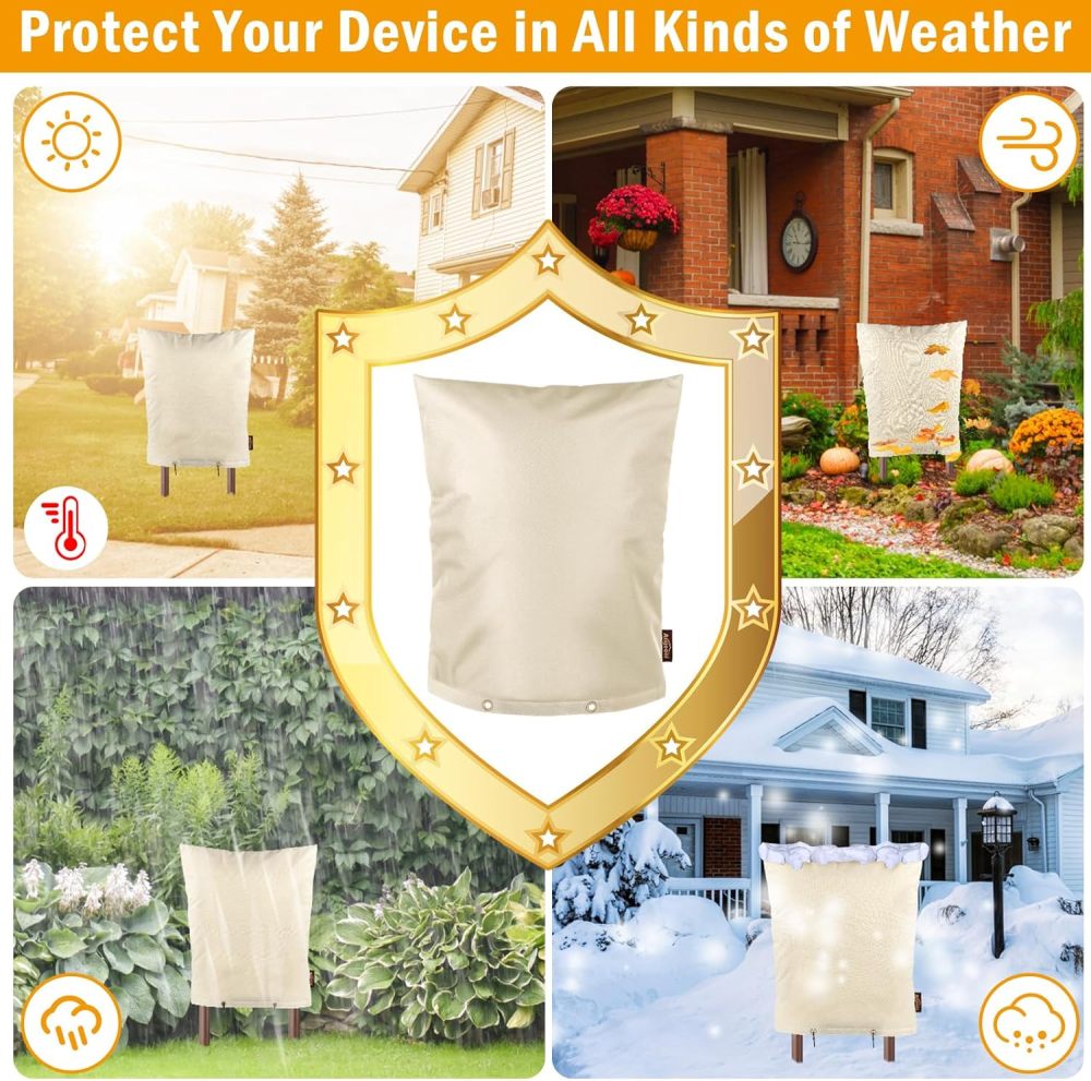 Upgraded Backflow Preventer Cover Aluminum Foil (5℉) - 16"W x 20"H Industrial 600D Winter Sprinkler Valve Covers for Outside, Anti-UV Winter-Freeze Water Well Pump Cover, Beige