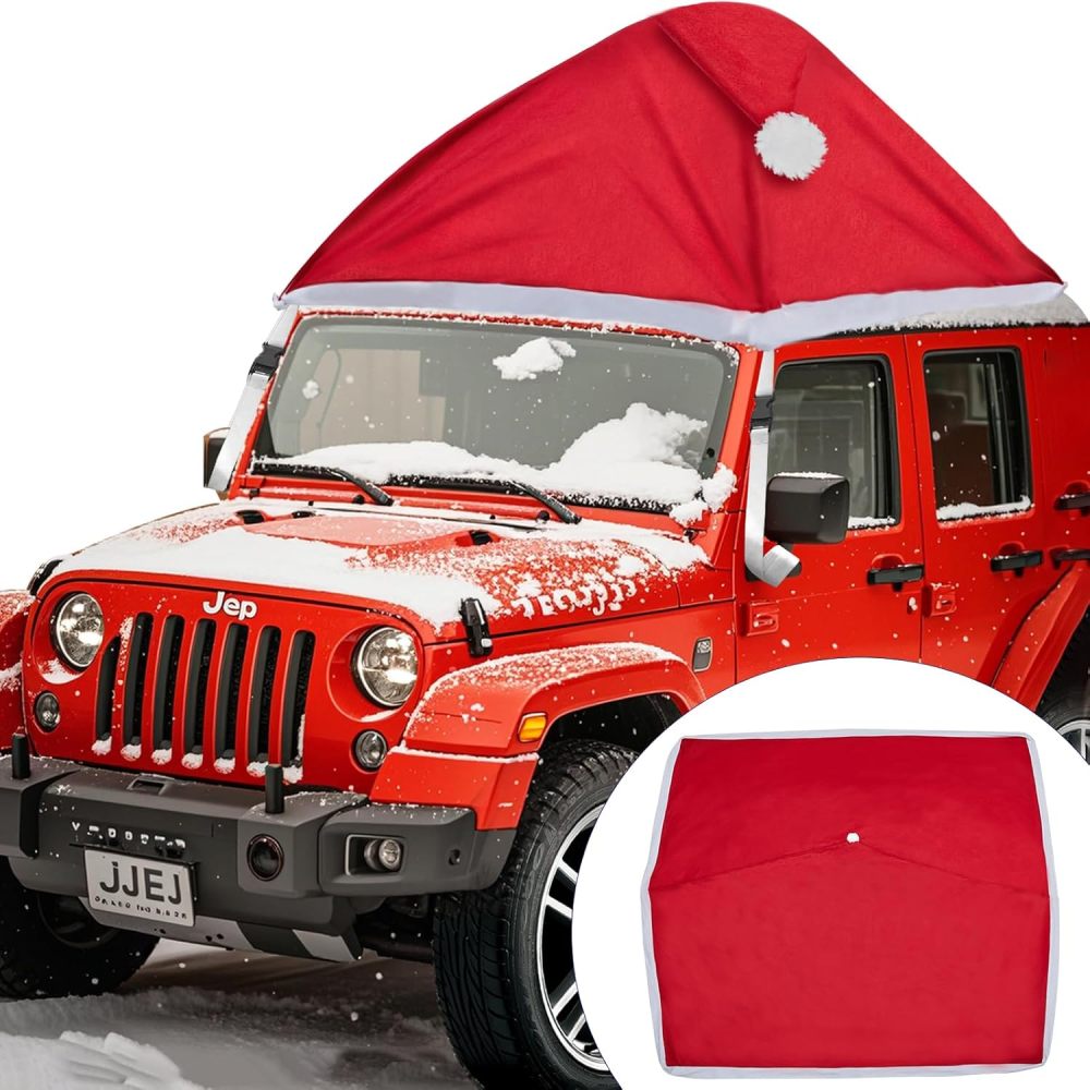 Festive Car Christmas Hat - 79”L x 74”W Christmas Decorations for Car, Cute Christmas Car Accessories Christmas Car Cover, Xmas Santa Claus Hat Decor for Jeeps, Trucks, Golf Carts..