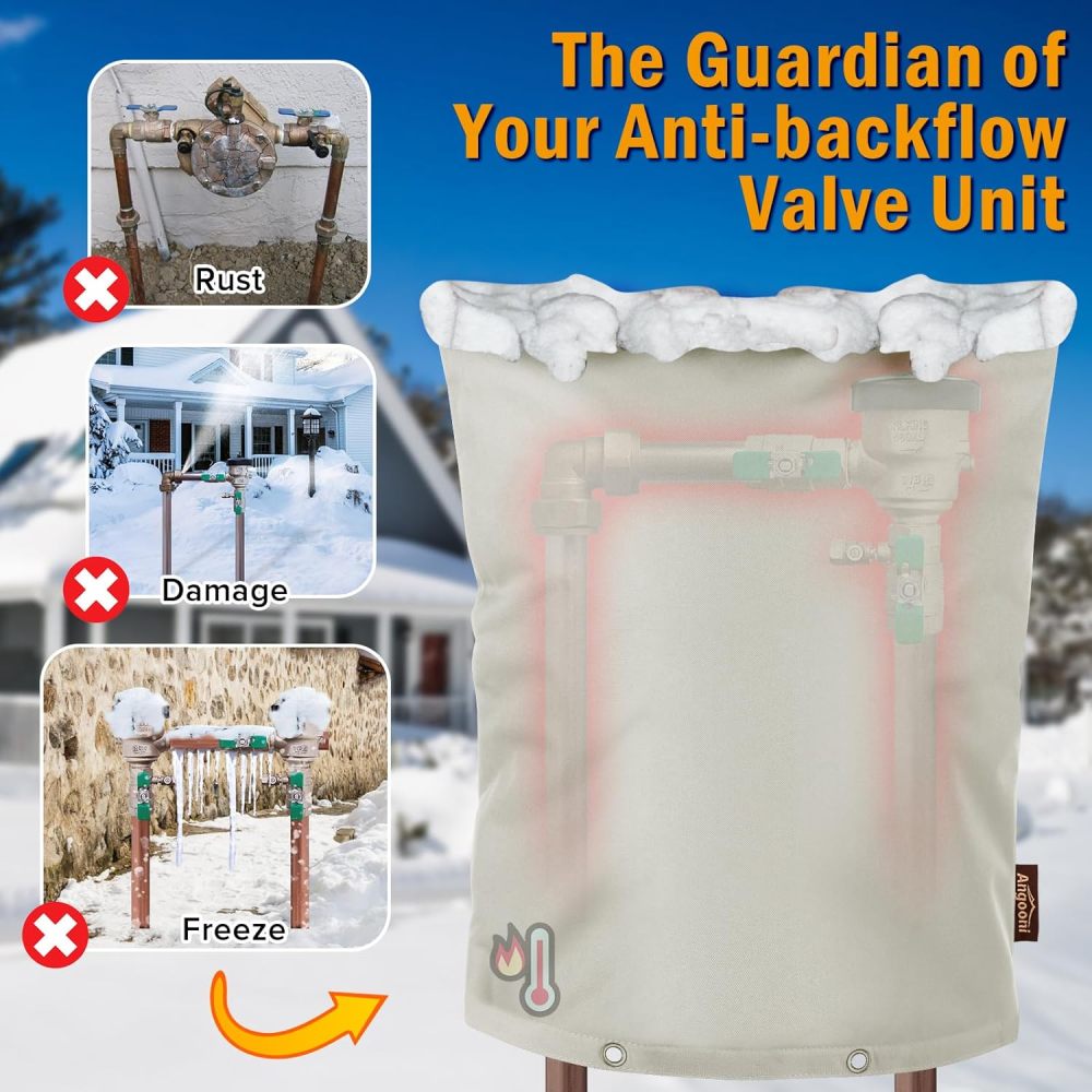 Upgraded Backflow Preventer Cover Aluminum Foil (5°F) - 20"W x 26"H Industrial 600D Winter Sprinkler Valve Covers for Outside, Anti-UV Winter-Freeze Water Well Pump Cover, Gray