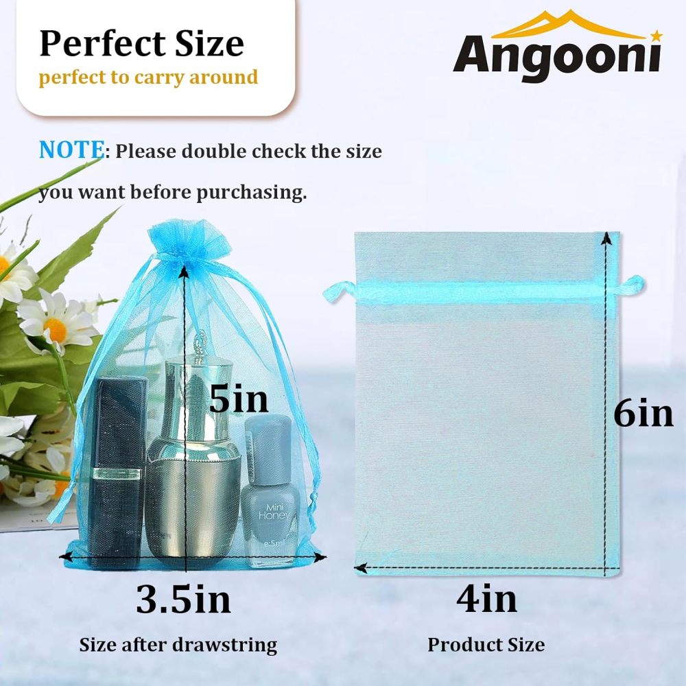 100PCS Blue Sheer Organza Bags Gift Drawstring Pouch for Jewelry Party Wedding Favor Party Festival Candy Bags (4x6)
