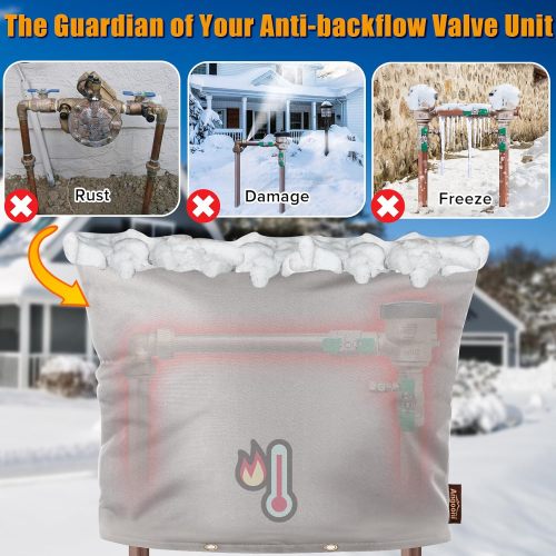 Upgraded Backflow Preventer Cover Aluminum Foil (5°F) - 30"W x 24"H Industrial 600D Winter Sprinkler Valve Covers for Outside, Anti-UV Winter-Freeze Water Well Pump Cover, Gray