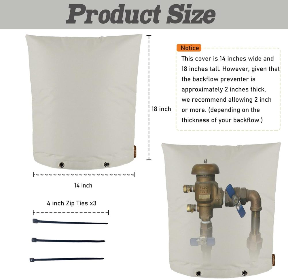 14x18in Insulated Backflow Preventer Cover | Adjustable Size | Easy Installation | Secure Velcro | Protects Sprinkler System from Cold Weather - Winter Sprinkler Cover(Gray)