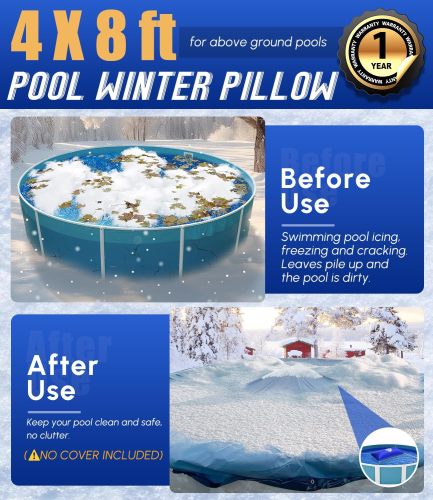 4x8FT Heavy-Duty Pool Pillow with Sturdy Ropes - 0.4mm Thick PVC Pool Pillows for Winter with Boston Dual-Inflation Valve - Pool Closing Pillow for Above Ground Pools, No Leakage(3 Pack)