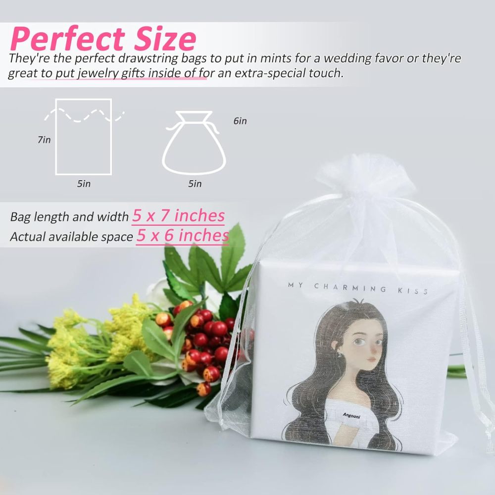 10 Colors Organza Drawstring Gift Bags for Jewelry Party Wedding Favor, 5x7 Inch Premium Mesh Tulle Bags (100 PCS)