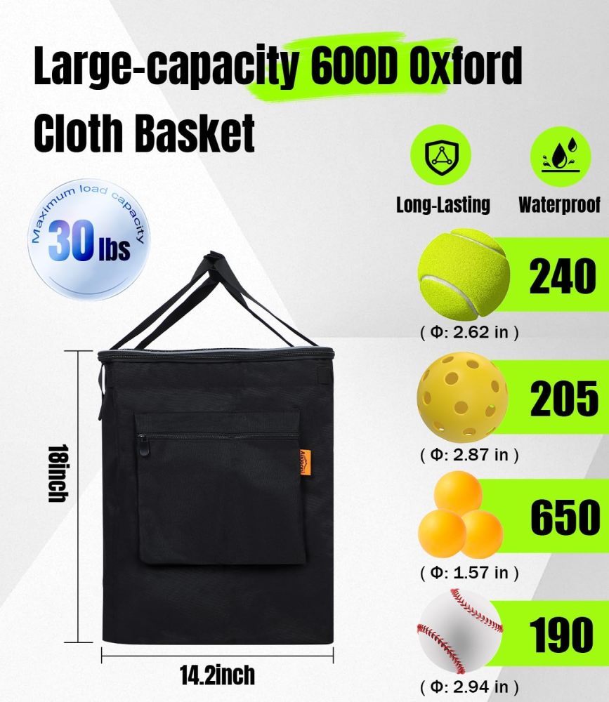 Professional Tennis Cart with Silent PU Wheels - 2 Capacity Choices (150-Ball/ 240-Balls) - Sturdy and Lightweight Tennis Ball Cart - Portable Tennis Balls Basket & Reliable Ball Carrier