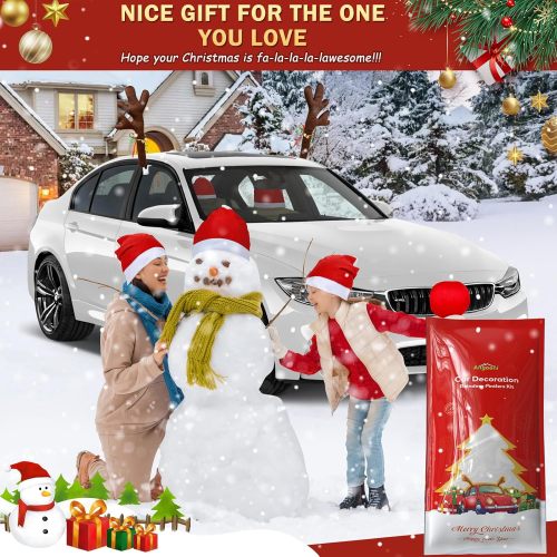 16.7 Inch Dark Brown Christmas Reindeer Car Kit - Christmas Reindeer Car Kit with 4 Adorable Car Seat Santa Hat, Christmas Decorations for Car Perfect for Various Car Models