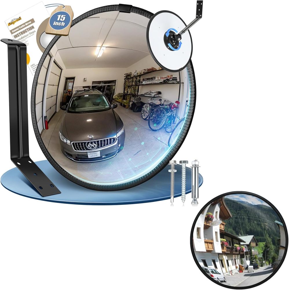 18" Unbreakable PC Mirror & 15" HD Convex Traffic Mirror - Adjustable Blind Spot Mirror, Traffic Mirror, Security Mirror Indoor and Outdoor, Parabolic Safety Mirror