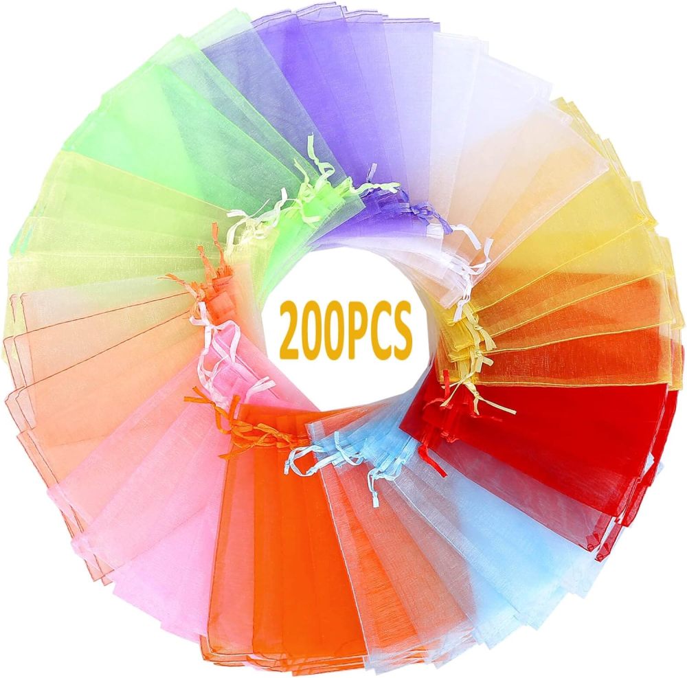 Angooni 200PCS Sheer Organza Gift Bags Wedding Favor Bags with Drawstring, 4x6 Inch Jewelry Pouches Party Festival Candy Bags(10 Colors)