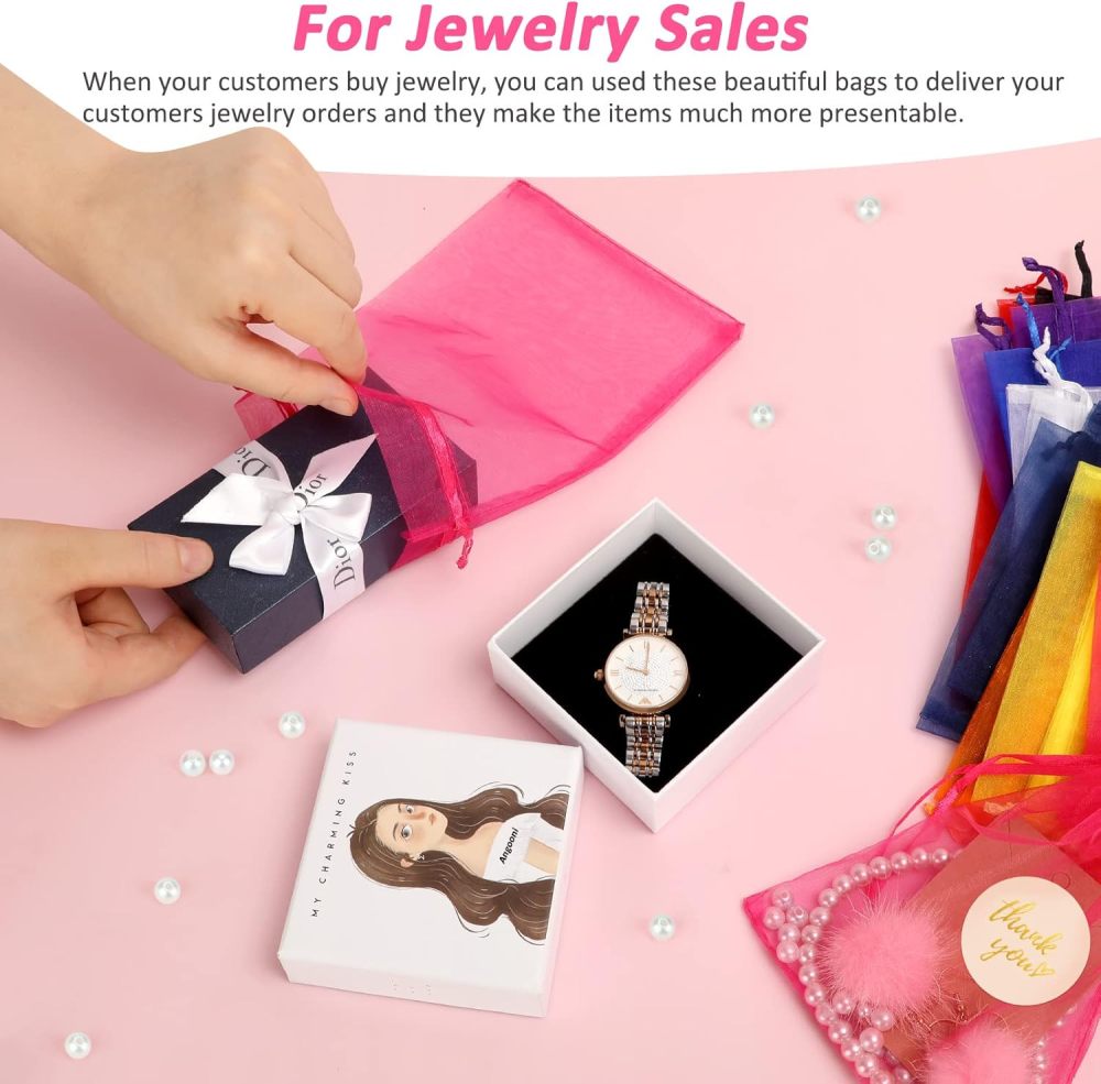10 Colors Organza Drawstring Gift Bags for Jewelry Party Wedding Favor, 5x7 Inch Premium Mesh Tulle Bags (100 PCS)
