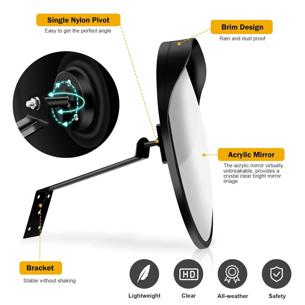 16" Convex Driveway Mirror, Upgrade Wide Angle View, Adjustable Blind Spot Mirror, Traffic Mirror, Security Mirror Indoor and Outdoor, Parabolic Safety Mirror