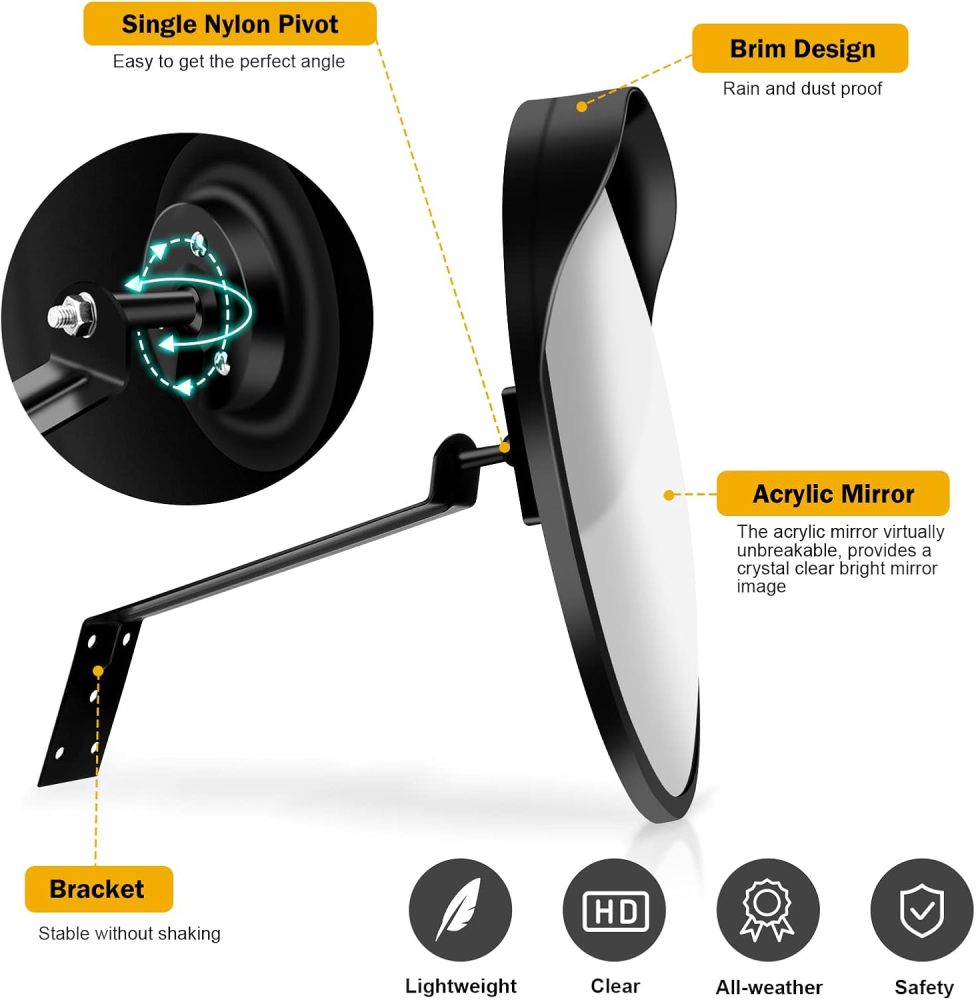 16" Convex Driveway Mirror & 24" Reflective Rectangular Mirror - Blindspot Mirror for Driveway Garage Park Assistant, Security Mirror Indoor and Outdoor