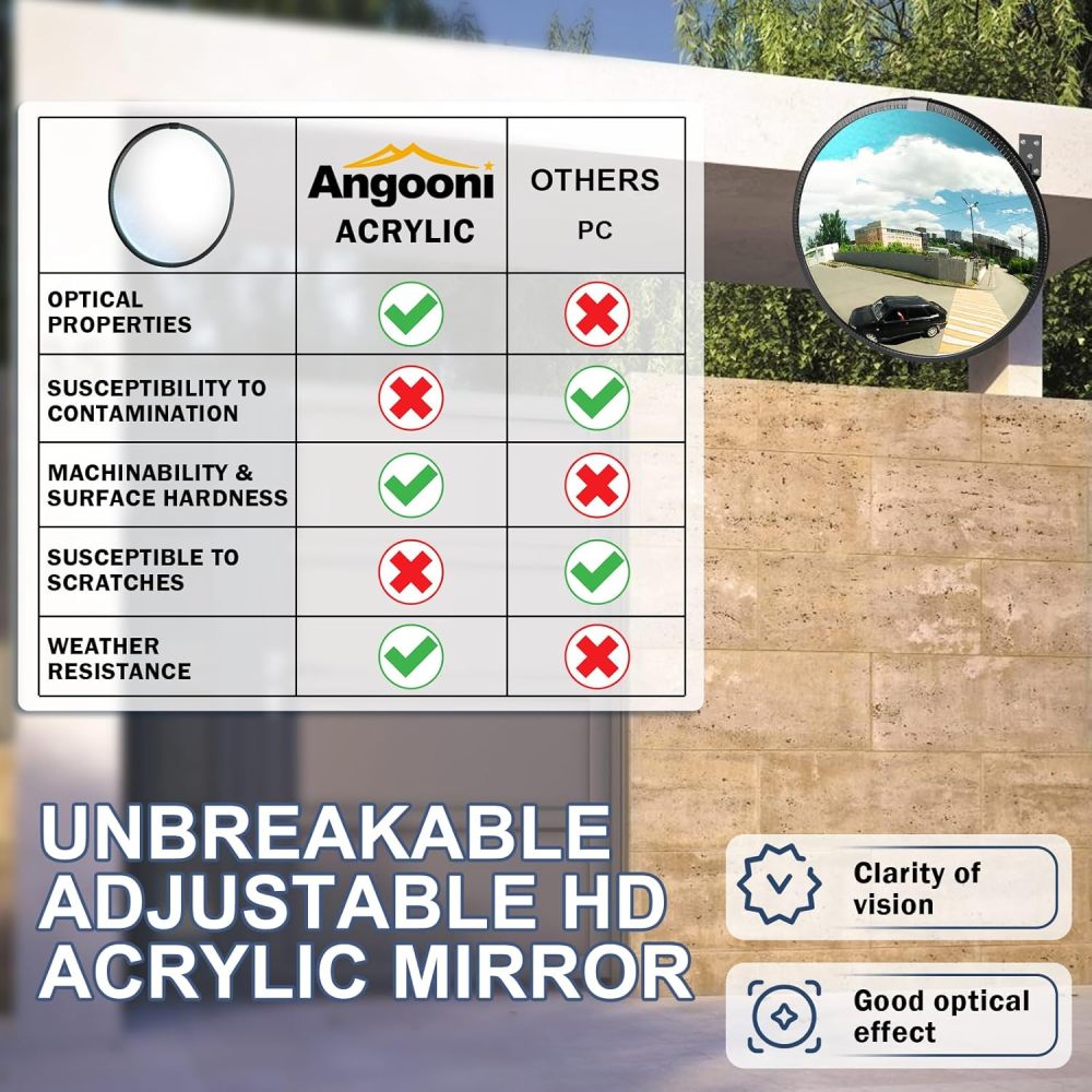 24" Unbreakable PC Mirror & 15" HD Convex Traffic Mirror - Adjustable Blind Spot Mirror, Traffic Mirror, Security Mirror Indoor and Outdoor, Parabolic Safety Mirror