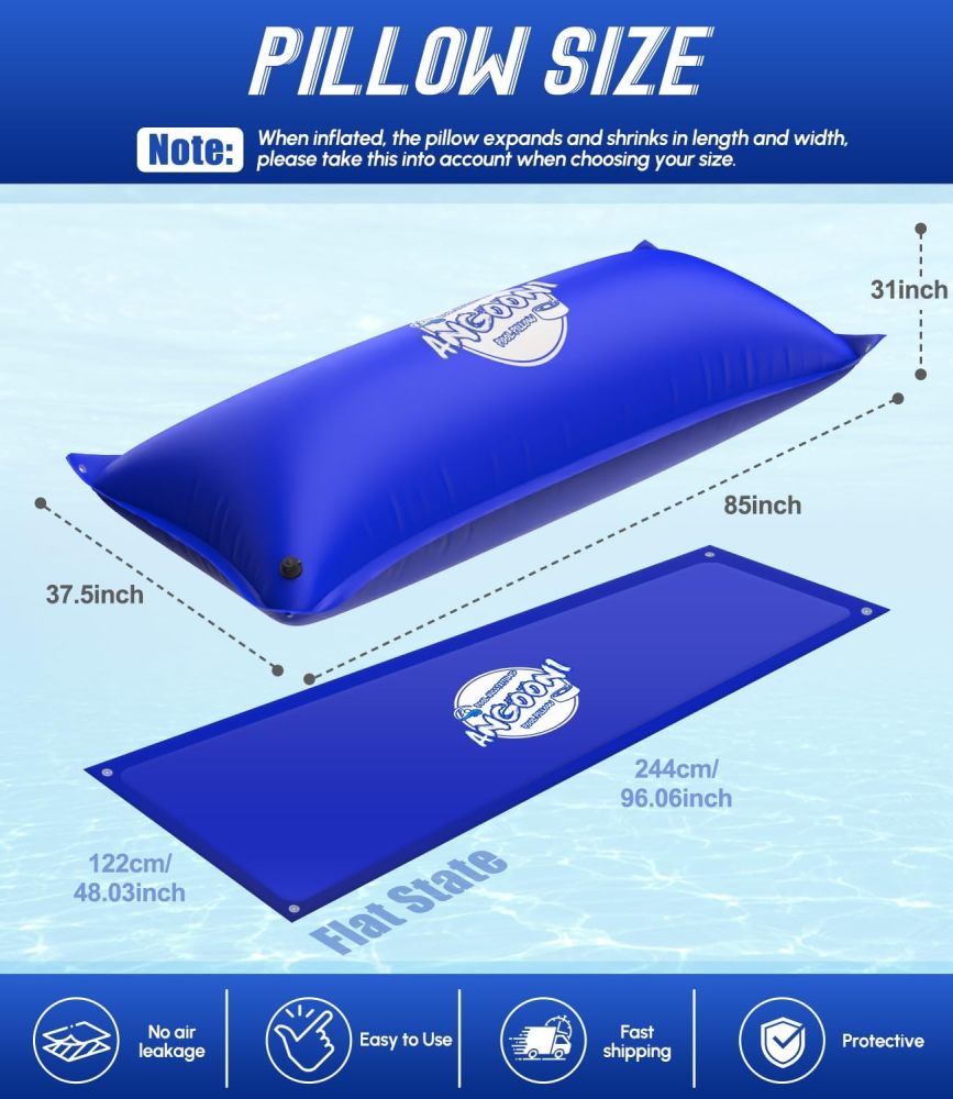 4x8FT Heavy-Duty Pool Pillow with Sturdy Ropes - 0.4mm Thick PVC Pool Pillows for Winter with Boston Dual-Inflation Valve - Pool Closing Pillow for Above Ground Pools, No Leakage(3 Pack)