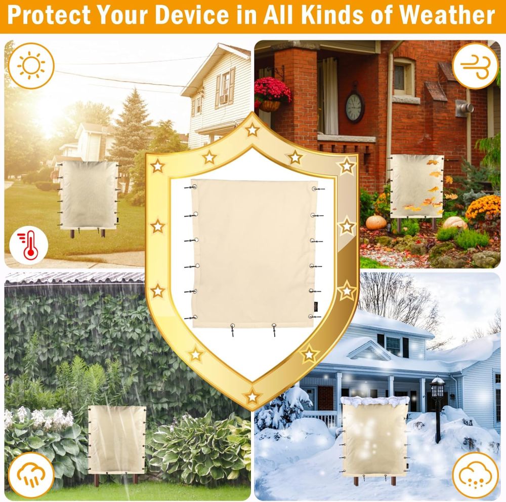 Upgraded 17" W x 20" H Backflow Insulation Cover Aluminum Foil (5℉) - 3-Way Opening Industrial 600D Winter-Freeze Backflow Covers for Outside, Anti-UV Water Well Pump Cover, Beige
